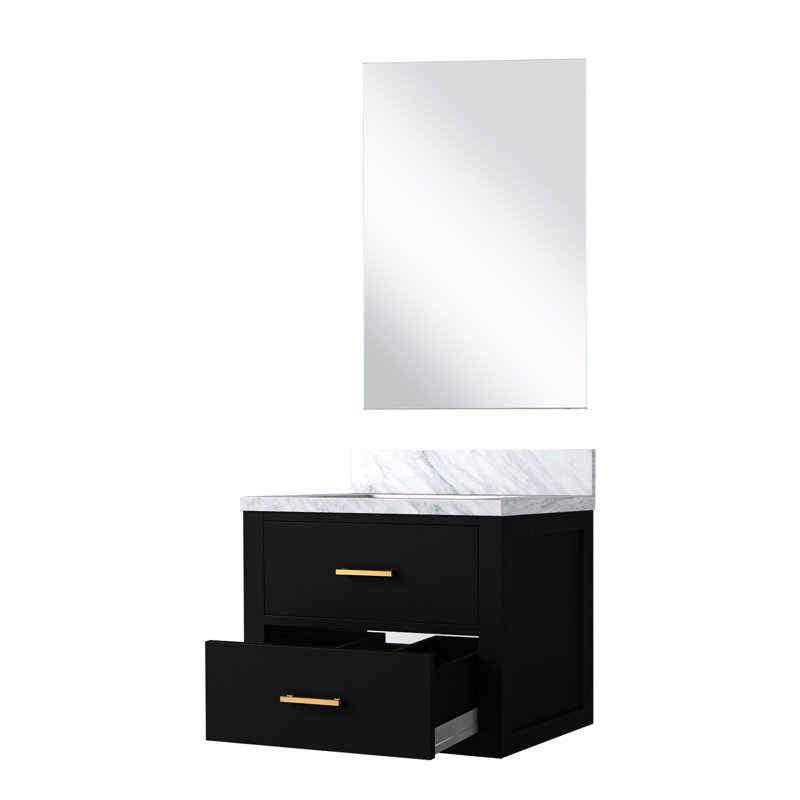 Meuble-lavabo simple noir avec comptoir en acrylique 18 po. Miroir - fermeture en douceur, bois massif, matériau de remplissage