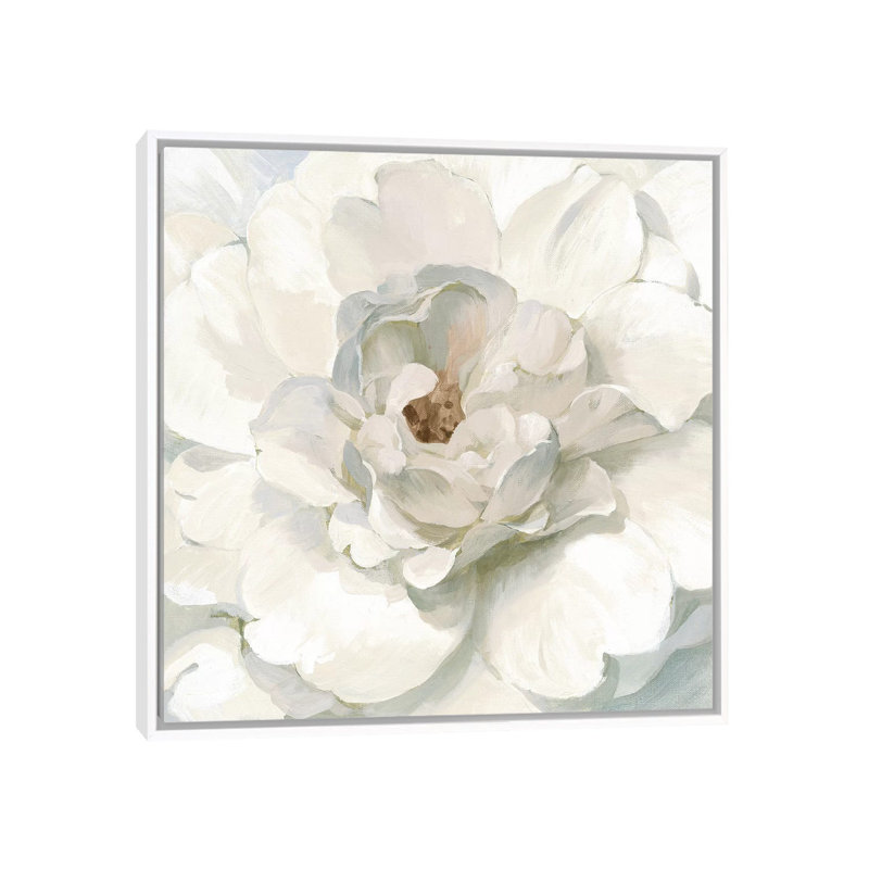Neutre pivoine par Danhui Nai - impression, H 26 po x l 26 po x P 1,5 po, Toile blanche encadrée, Pas de tapis