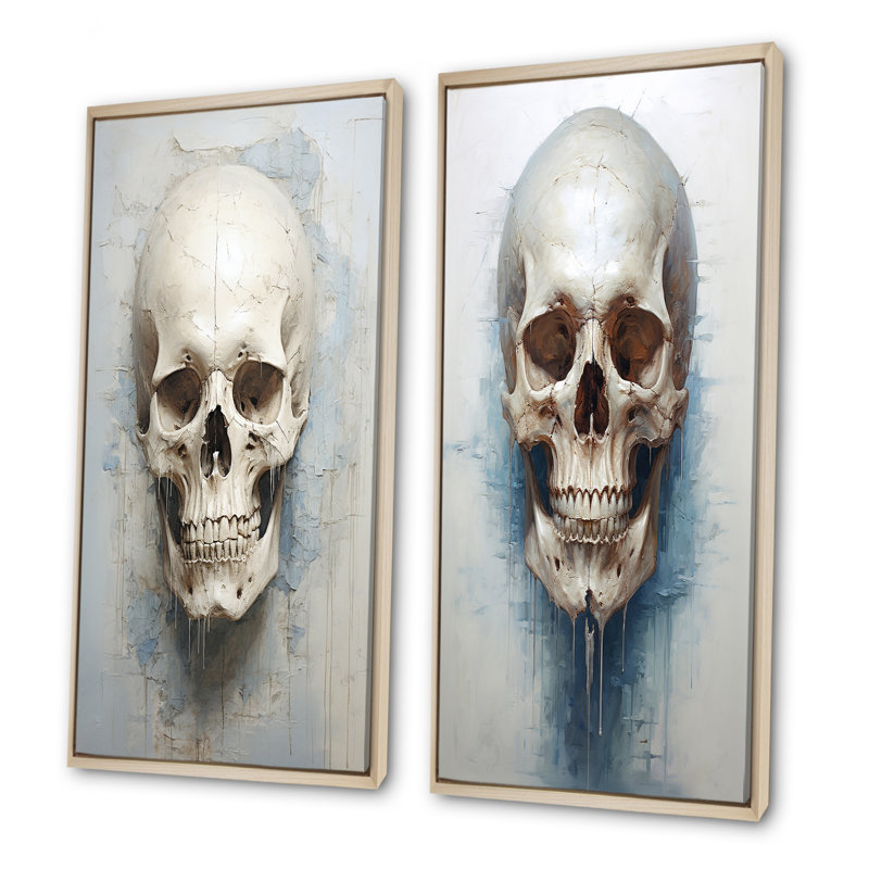 «Skull Elegance Portrait», ensemble de 2 impressions sur toile de crâne, Encadrement brun, H 28 po x l 25 po
