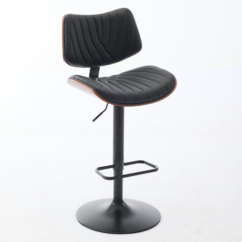 Tabourets de bar en bois cintré noyer noyer Mid-Century à hauteur de comptoir réglable en cuir noir, pivotant à 360 °, pour îlot de cuisine / salle à manger / café, 1 chaise / 1 carton