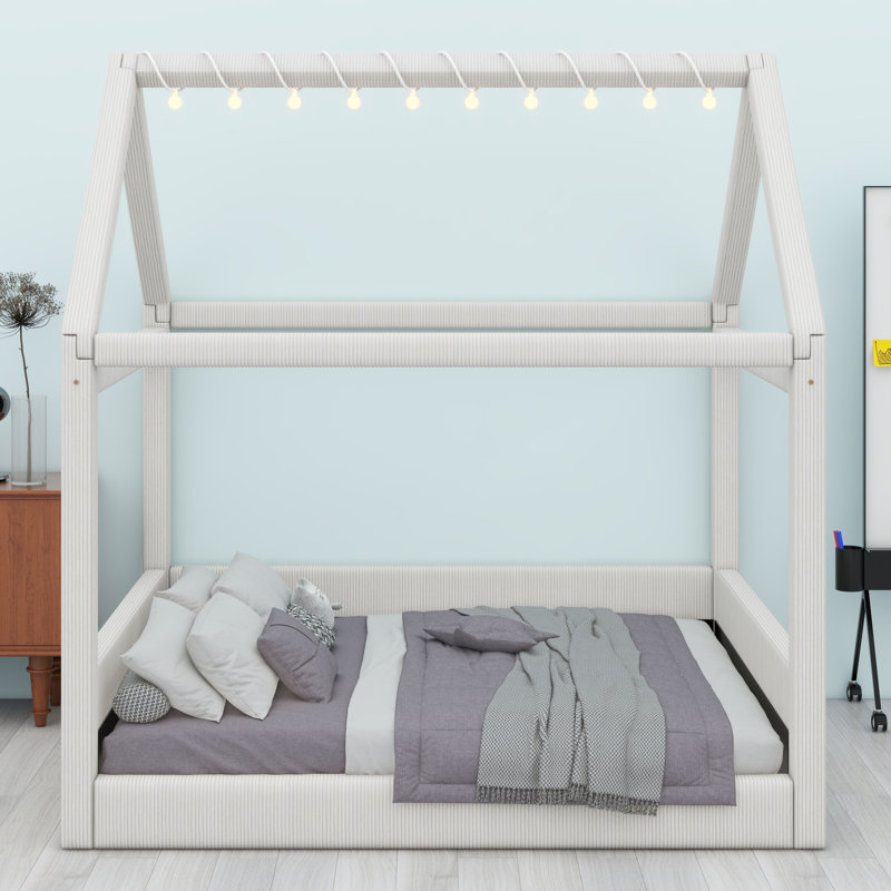 Lit de jour rembourré avec bandes lumineuses à DEL, Beige