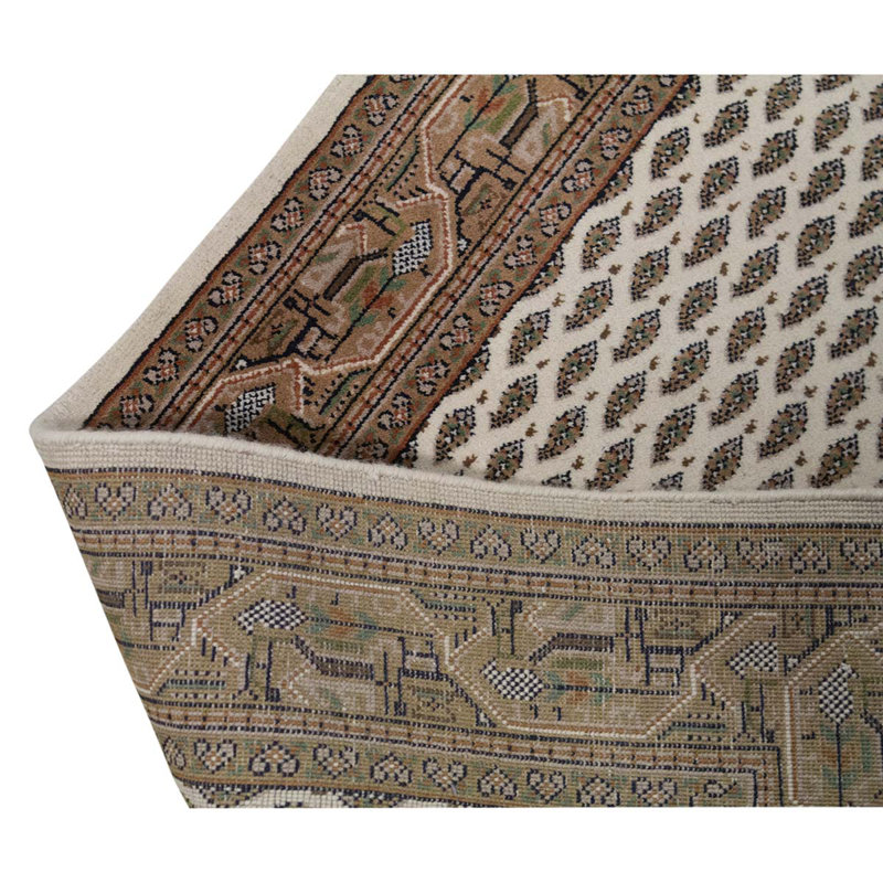 Tapis oriental ivoire / brun en laine noué à la main 3 pi x 5 pi 3 po Oriental