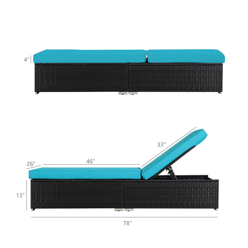 Ensemble de chaises longues inclinables 79 po, Bleu