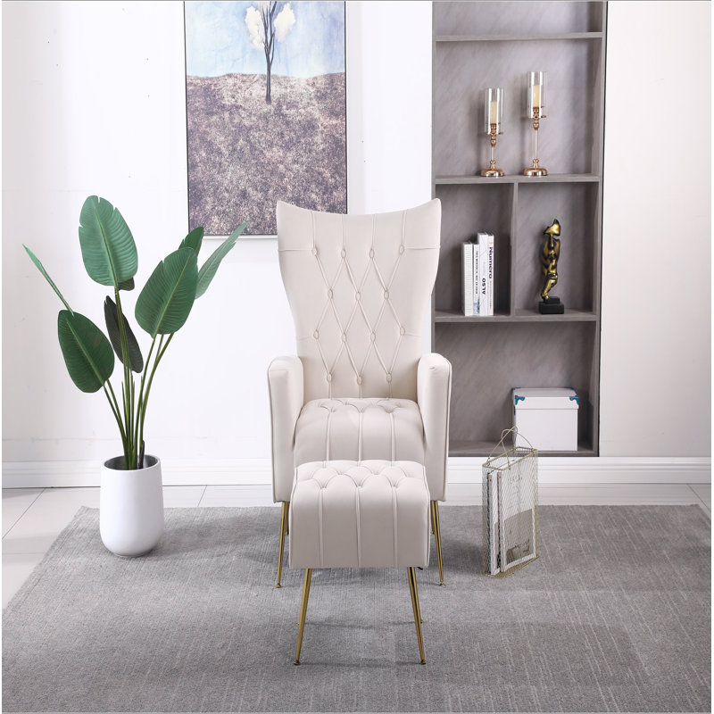 Chaise d'appoint moderne avec repose-pieds, fauteuil confortable pour salon, chambre à coucher, appartement, bureau, Beige