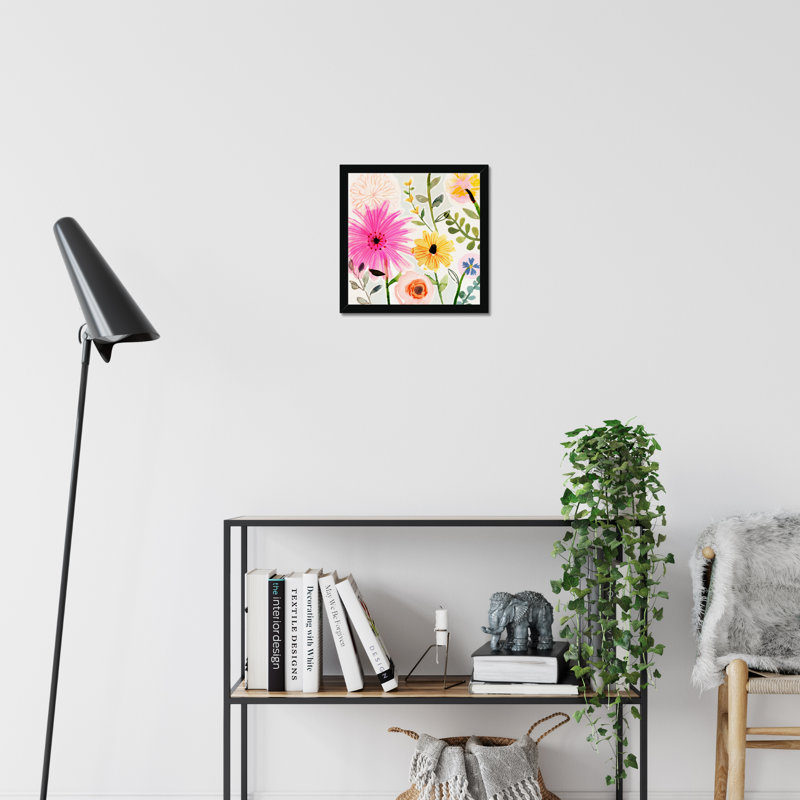 Floral Pop I by Victoria Borges - Painting on Canvas, 34cm H x 34cm W, Black Framed Paper Print