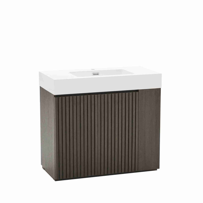 Meuble-lavabo de salle de bain avec lavabo, Oak, Blanc