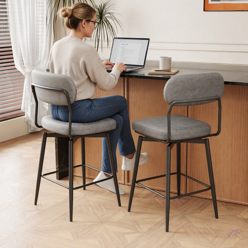 Ensemble de 2 tabourets de bar rotatifs à 360 ° avec tabourets de bar avec coussins en cuir et supports en fer, convenant à divers endroits tels que les cuisines, les restaurants, les bureaux, etc.