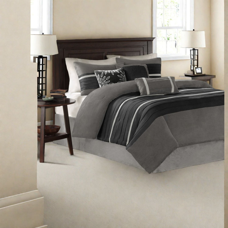 Ensemble de literie luxueux 7 pièces, polyester imitation suède, style transitionnel moderne pour Cal King
