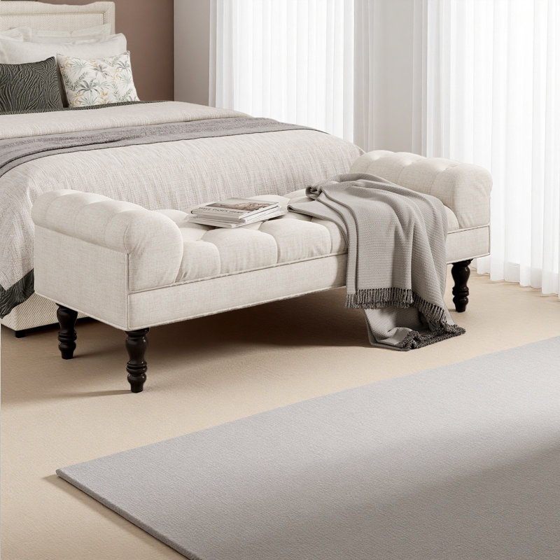 Button-Tufted End Of Bed Bench,Large Upholstered Ottoman,Foot Rest With Legs,Footstool With Rolled Arms,Upholstered Fabric Bench,Indoor Bench For Bedroom