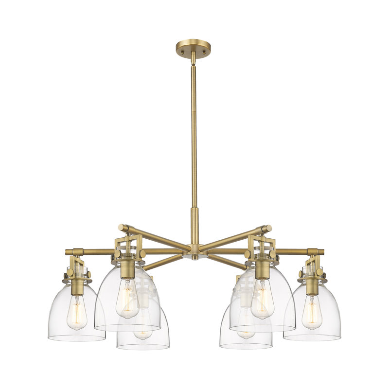 Lustre suspendu 6 lumières Newton Bell, Clair, Laiton brossé