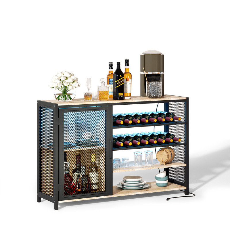 Peridan Rustic Bar Cabinet with Storage Perfect for Wine Lovers & Home Bars, Oak/Black