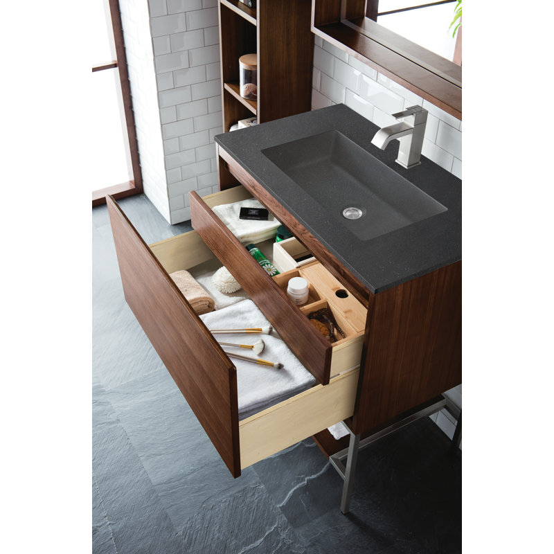 Mantova 31.5'' W Single Vanity, Mid Century Walnut, 31.5'' W, Charcoal Black