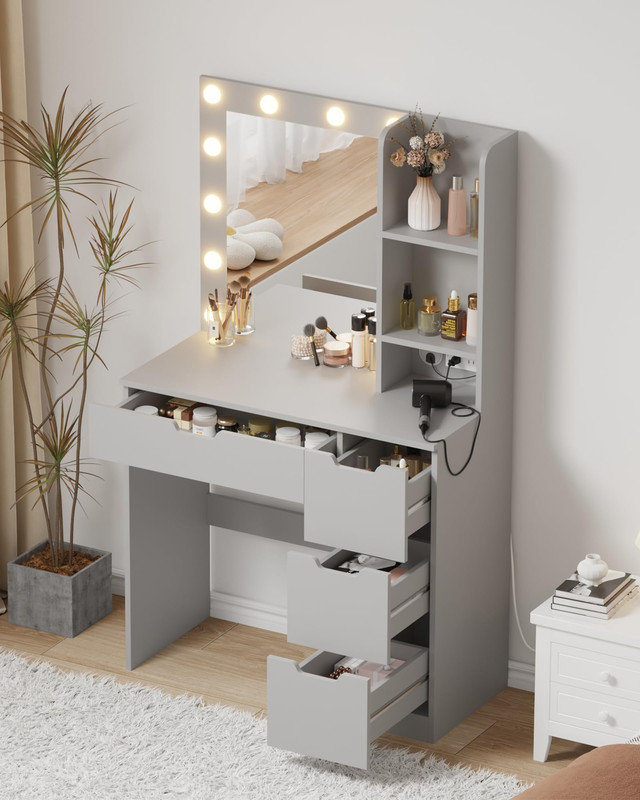 Meuble-lavabo avec miroir et lumières, Gris