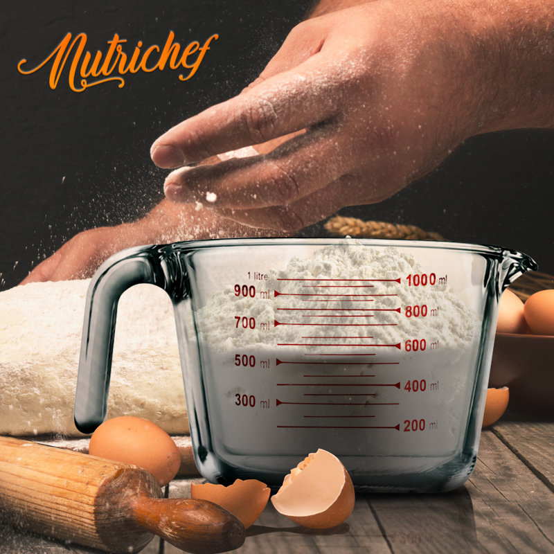 NutriChef 34.48 oz Clear Glass Measuring Cup with Handle