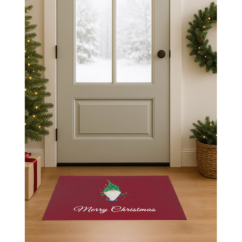 Paillasson intérieur antidérapant Merry Christmas, L 60 po x L 84 po, Rouge canneberge