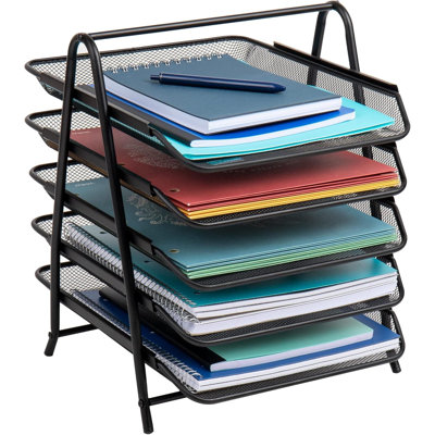 Black Mesh 2-Pack 5-Section Vertical Desktop File Sorter Organizer