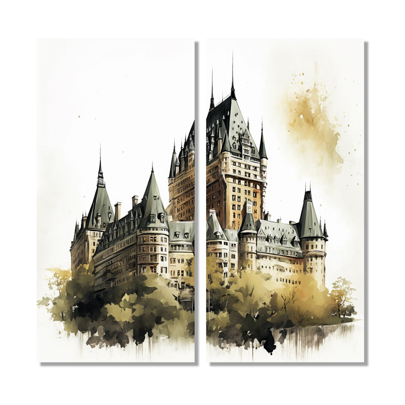 Château Frontenac au Québec - Art mural traditionnel vert 2 pièces, H 32 po x l 32 po, Toile tendue, Ne s’applique pas