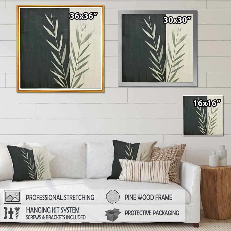 " Grey Leaves Pewter Pine I ", White Single Picture Framed, 36" H x 36" W x 1.5" D