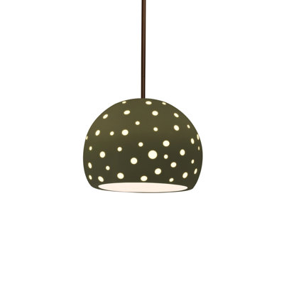 Perforated Globe 1-Light Pendant - Matte Green - Dark Bronze - 7"W x 6"H - Replaceable Bulb - Rigid Stem