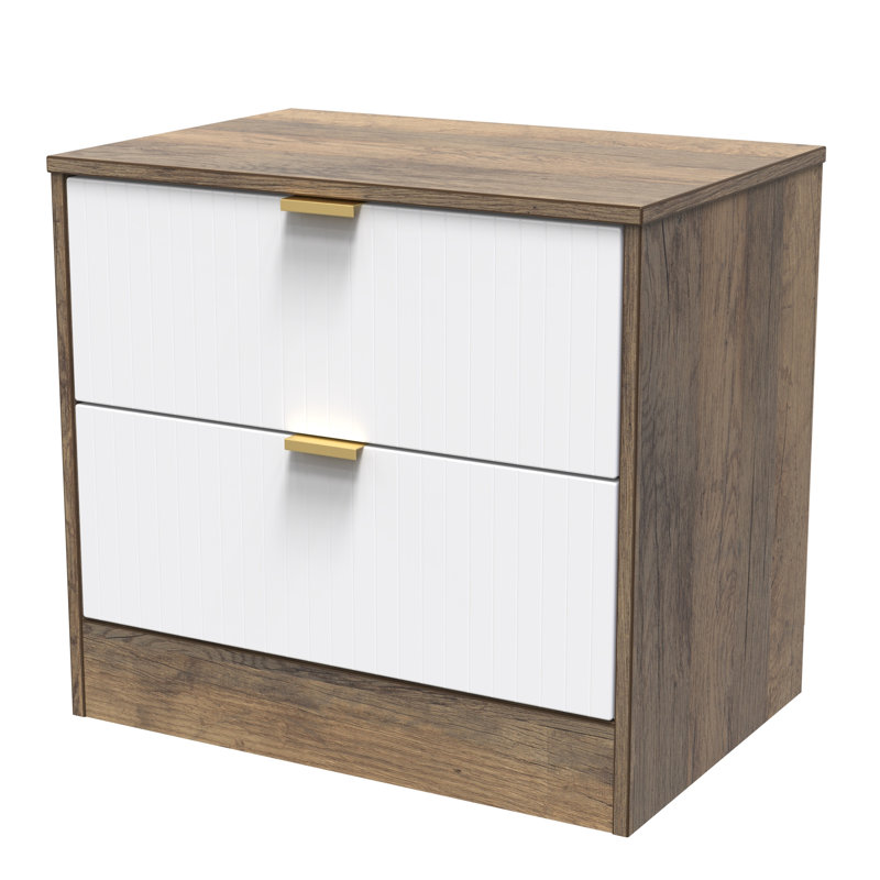 Berklie 58cm W Manufactured Wood Bedside Table, White Matt/Vintage Oak