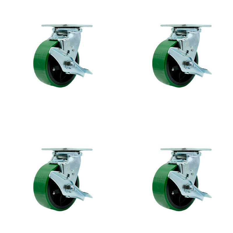 Ensemble de roulettes pour boîte à outils - Roulettes pivotantes en poly 5 po vert sur fonte - SCC