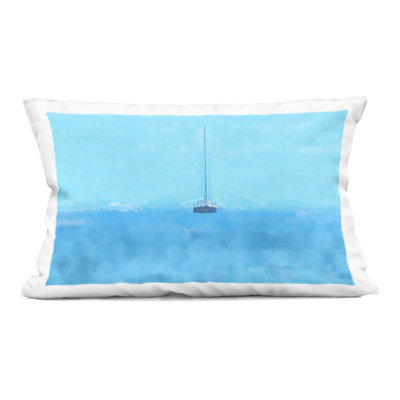 Coussin décoratif imprimé Lonely Boat Blue Ocean, design par Jeff Pica