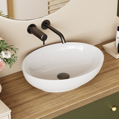 Évier de salle de bain en céramique elliptique / ovale en porcelaine vitrifiée YULIKA DJ-78166