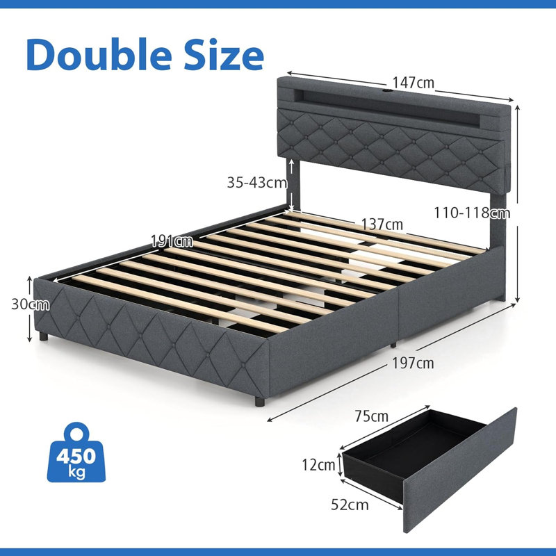 Upholstered Bed, 147 x 197 cm