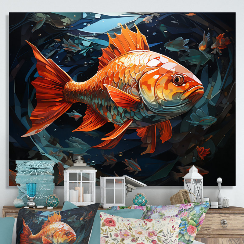 Poissons orange Atouch II - impression, H 12 po x l 20 po x P 1 po, Toile tendue