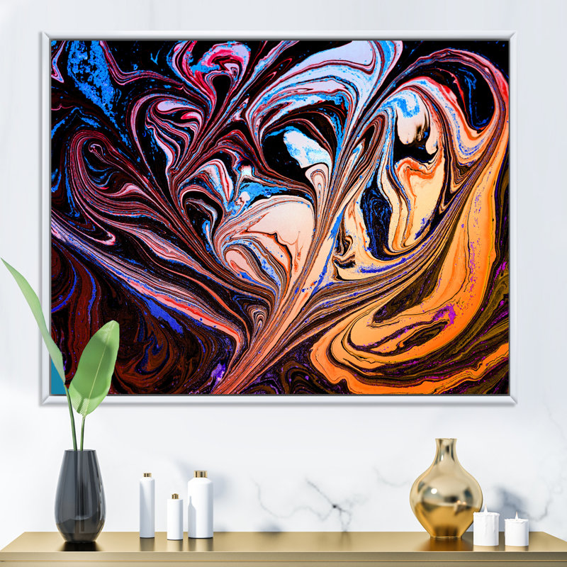 Art abstrait marbré mauve abstrait - art mural moderne sur toile, H 8 po x l 12 po x P 1 po, Cadre flottant blanc