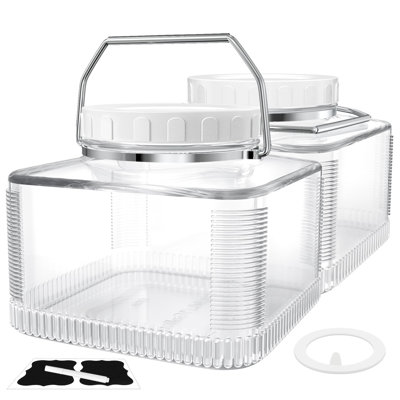 2 Pack 1 Gallon Syntic Food Storage Jars Glass with Steel Handles, Big Kitchen Canisters for Pickle, Dry Goods 130 oz Clear