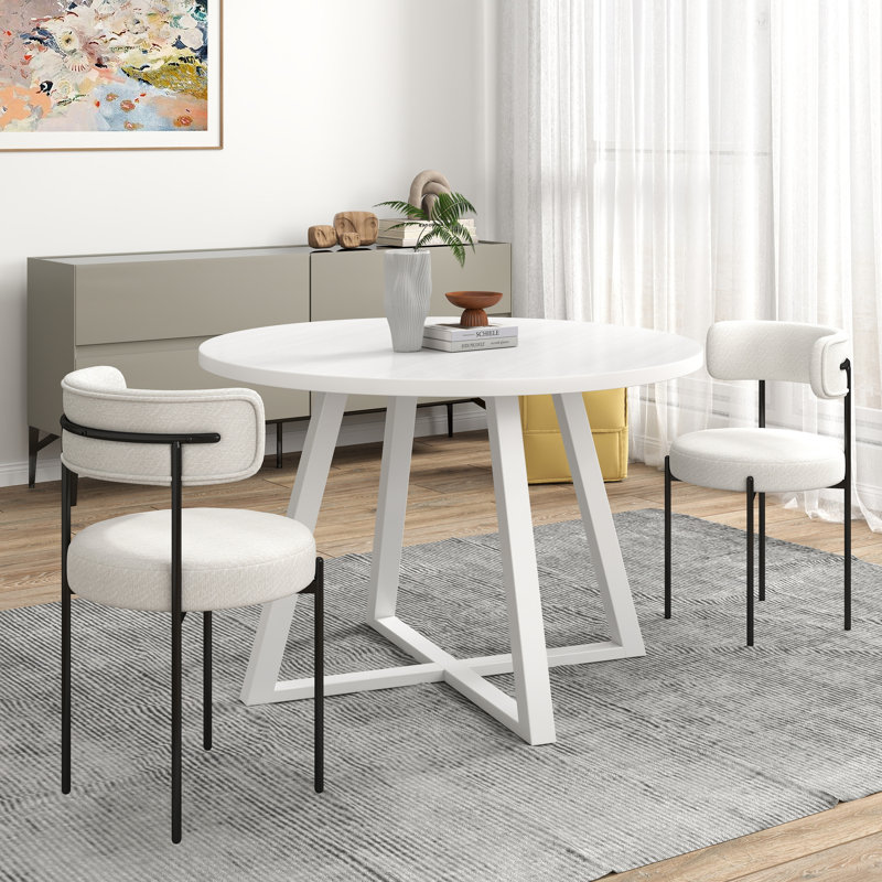 Saby 4 - Person Trestle Dining Set, White, 3