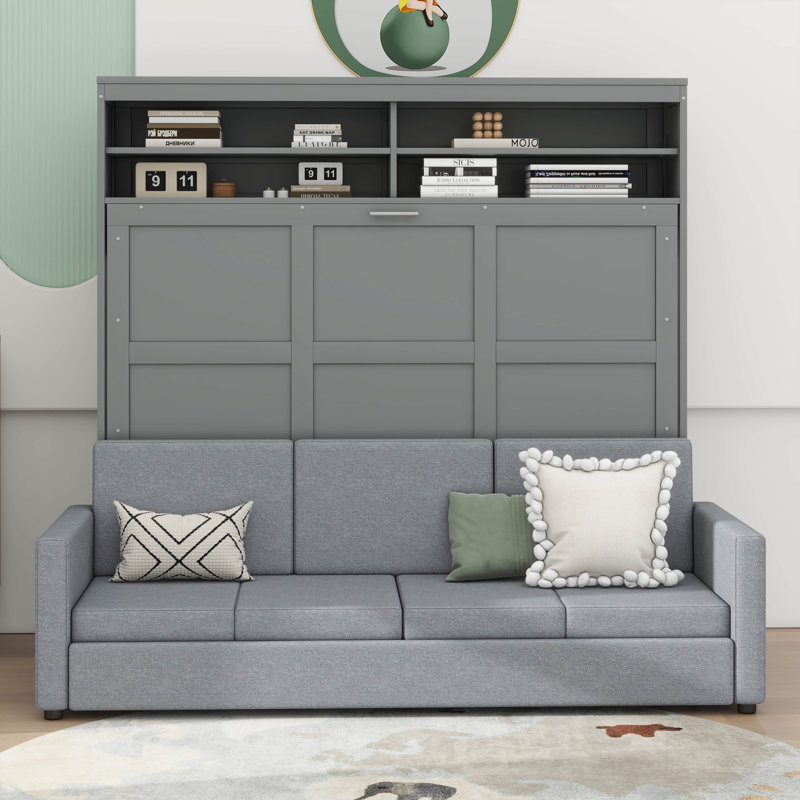 Grand lit escamotable mural avec canapé Crosson, Gris