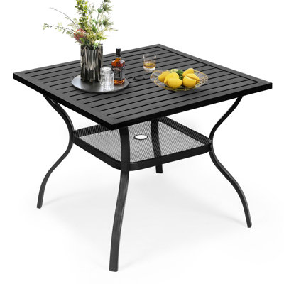 iwicker patio square steel dining table with umbrella hole Phi Villa 60