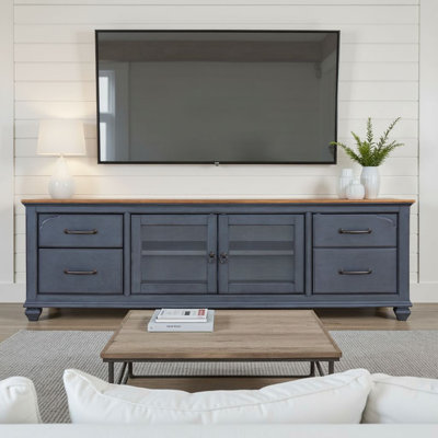 Wauneta 84" Fully Assembled Farmhouse TV Stand for TVs up to 90", Coastal Wood Entertainment Center with Storage, Drawers & Cable Management