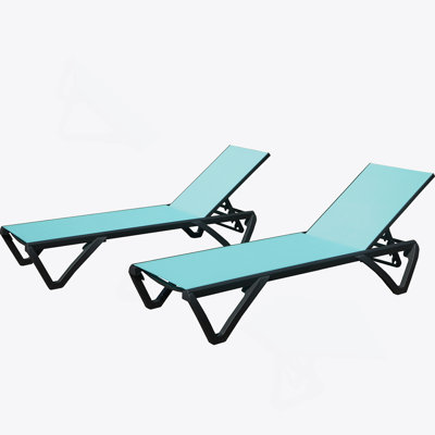 Ensemble de chaises longues d'extérieur en aluminium avec dossier réglable à 5 positions, roulettes et durabilité toutes saisons pour le patio, la plage et la piscine