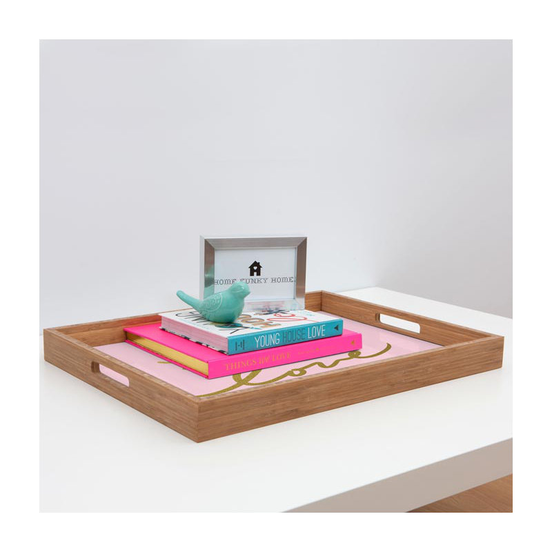Plateau de table en bambou repose-pieds/café hello love