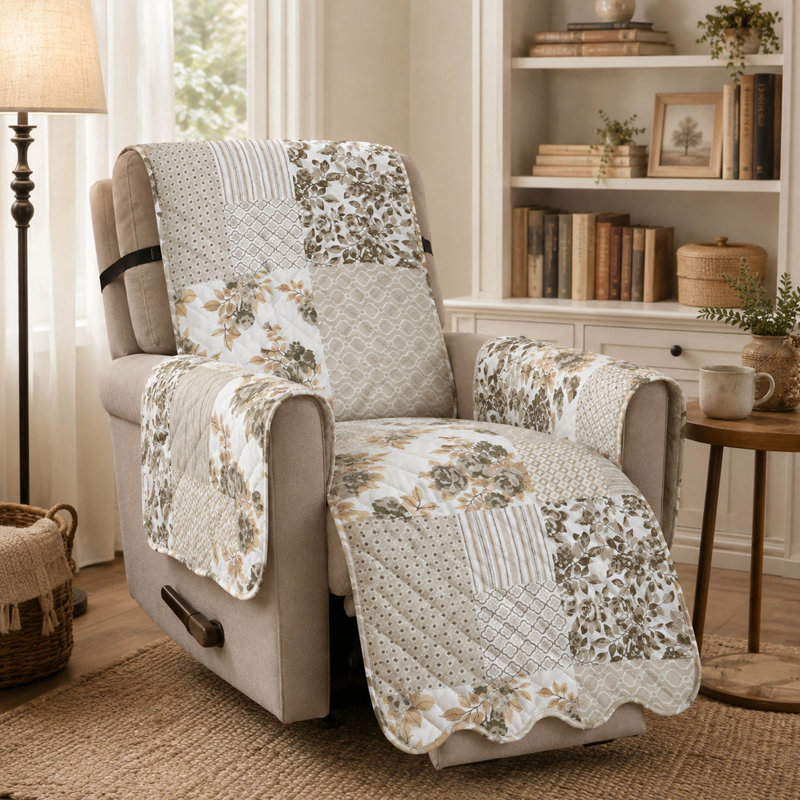 Reversible Patchwork Recliner Cover, Quilted Microfiber Design