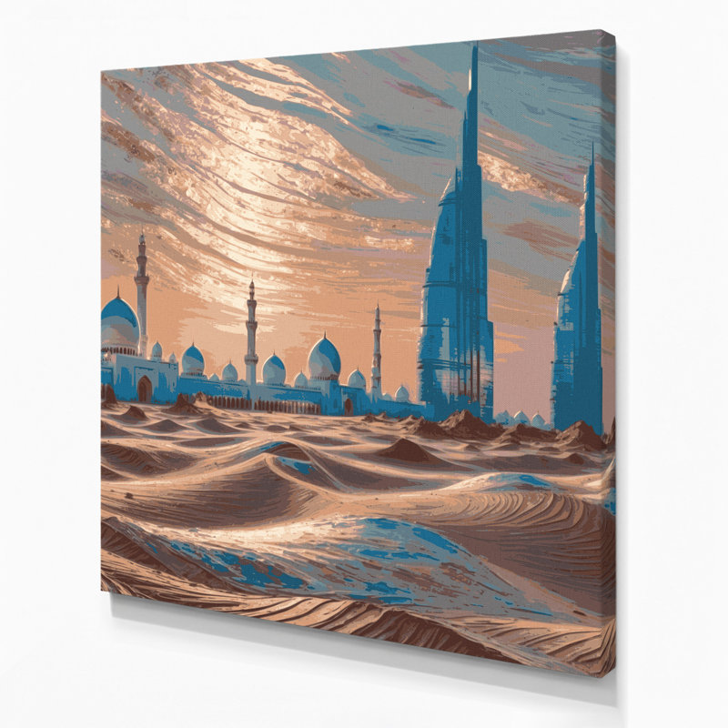 Art mural sur toile grises avec villes Abou Dabi, H 12 po x l 12 po