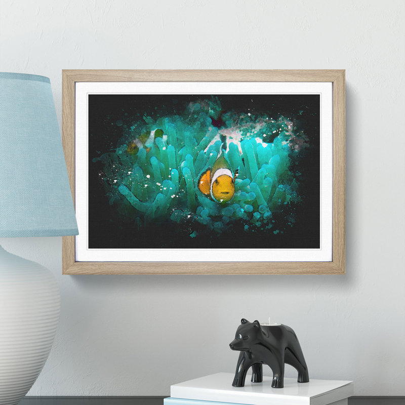 Clownfish and Sea Anemone Abstract - Framed Print, 45cm H x 63cm W x 2cm D, Oak Framed
