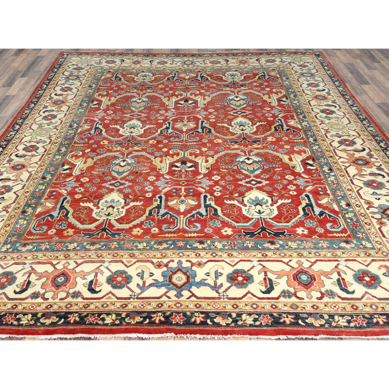 Tapis afghane en laine pure noué à la main 9 pi x 12 pi rouge Peshawar Garus AD8D9A144DFE4C1ABF1E9A43781FC693
