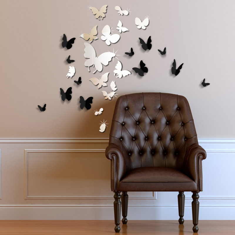 Décalcomanie murale papillons en miroir 3d