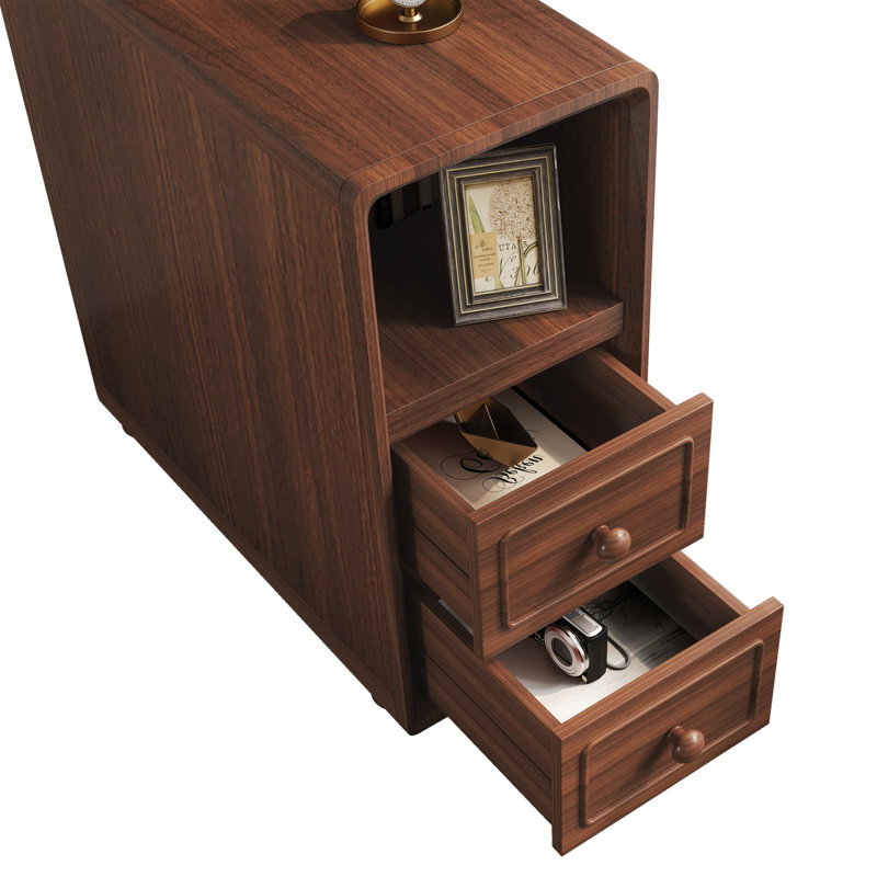 End Table With Drawers, Corner Table With Open Shelves, Tall Side Table For Bedroom And Corner