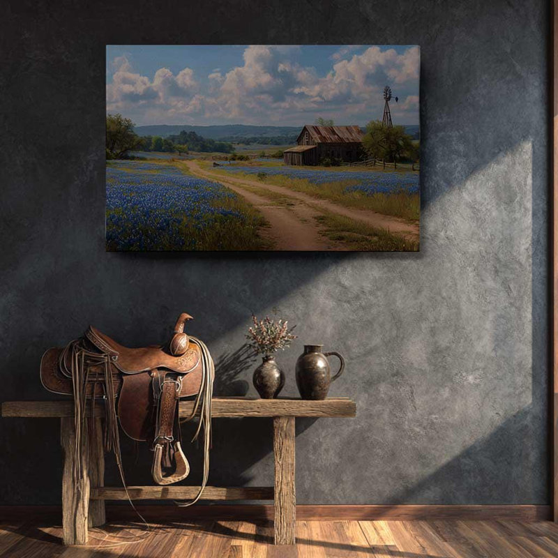 Texas Bluebonnet Canvas Print â€“ Rustic Barn, Farmhouse Decor, 40" H x 60" W