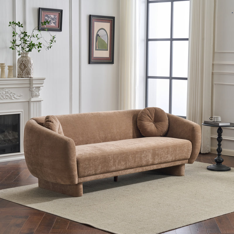 Canapé 3 places Marlow de 203 cm de large, style moderne du milieu du siècle, avec pieds rembourrés, accoudoirs arrondis et tissu moelleux, idéal pour le salon.