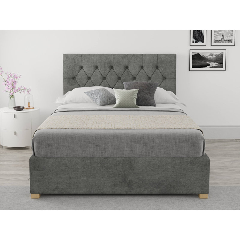 Samaira Upholstered Ottoman Storage Bed, Double (4'6), Granite, Double (4'6)