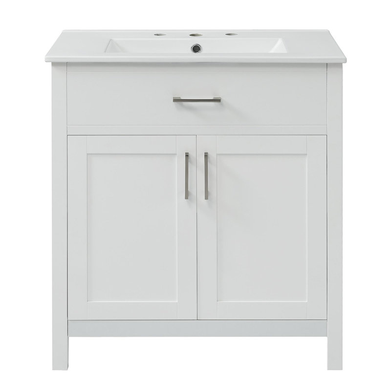 Meuble-lavabo de 30 pouces avec lavabo en céramique et beaucoup de rangement - le choix pour les petites salles de bain