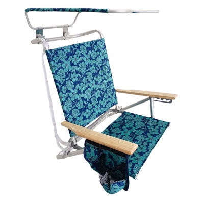  Folding Beach Chair, Backpack Recliner with Canopy, Blue Flower