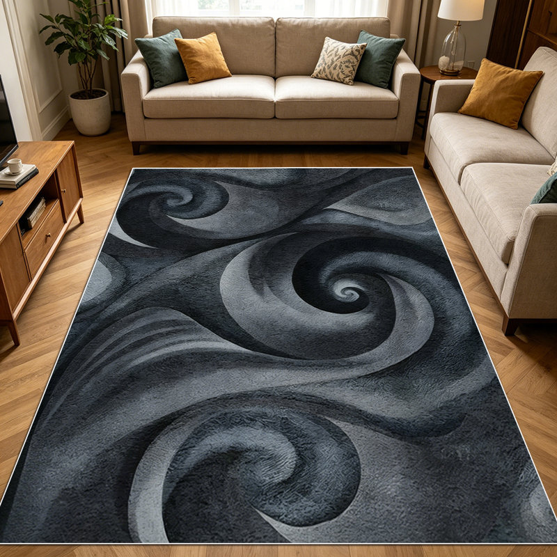 1PC Dark Grey Swirl Abstract Watercolor area rugs for Living Room, Soft and Comfortable, Suitable for all seasons, easy-to-maintain, machine washable Indoor floor mat, Under Table Farmhouse suitable for Dining Table, Bedroom, Entryway, Home Office,