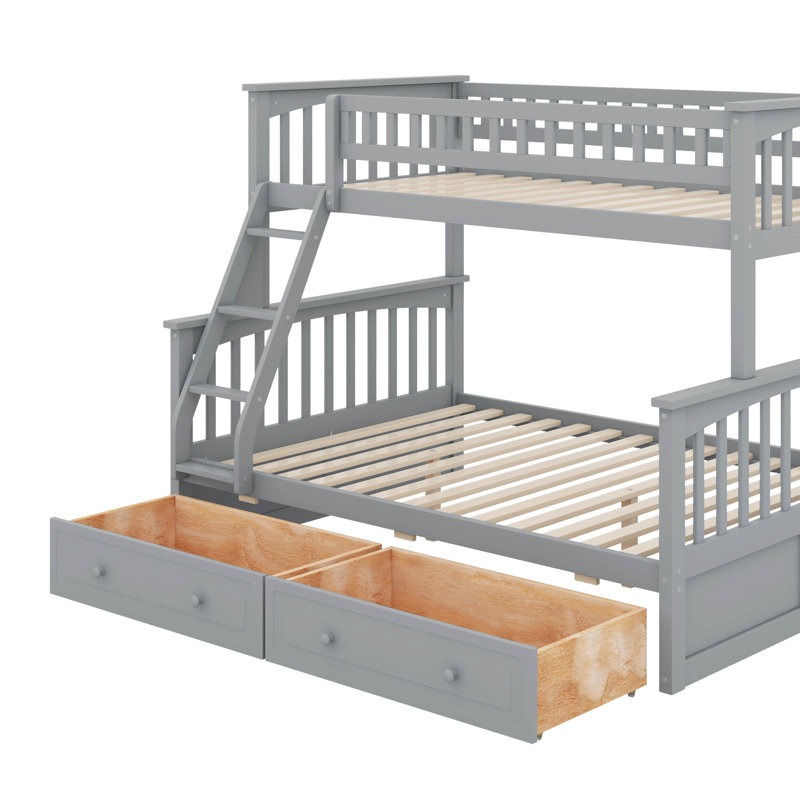 Twin Over Full Bunk Bed With Drawers, Gray